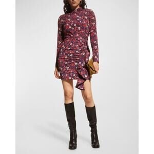 VERONICA BEARD Louella Floral-Print Stretch-Silk Mini Dress Size 16 NWT